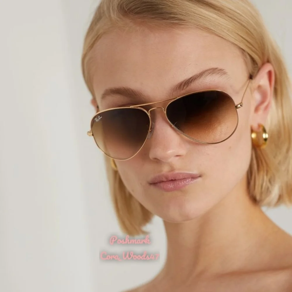 Ray-Ban Women\'s Gold Aviator Sunglasses with Brown Gradient Lenses Ray-Ban Aviator Gradient Sunglasses | TYLER main image 3